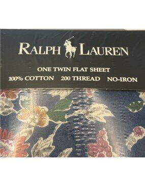 Vintage Ralph Lauren Jardin Blue Floral Twin Flat Sheet Made in USA NEW